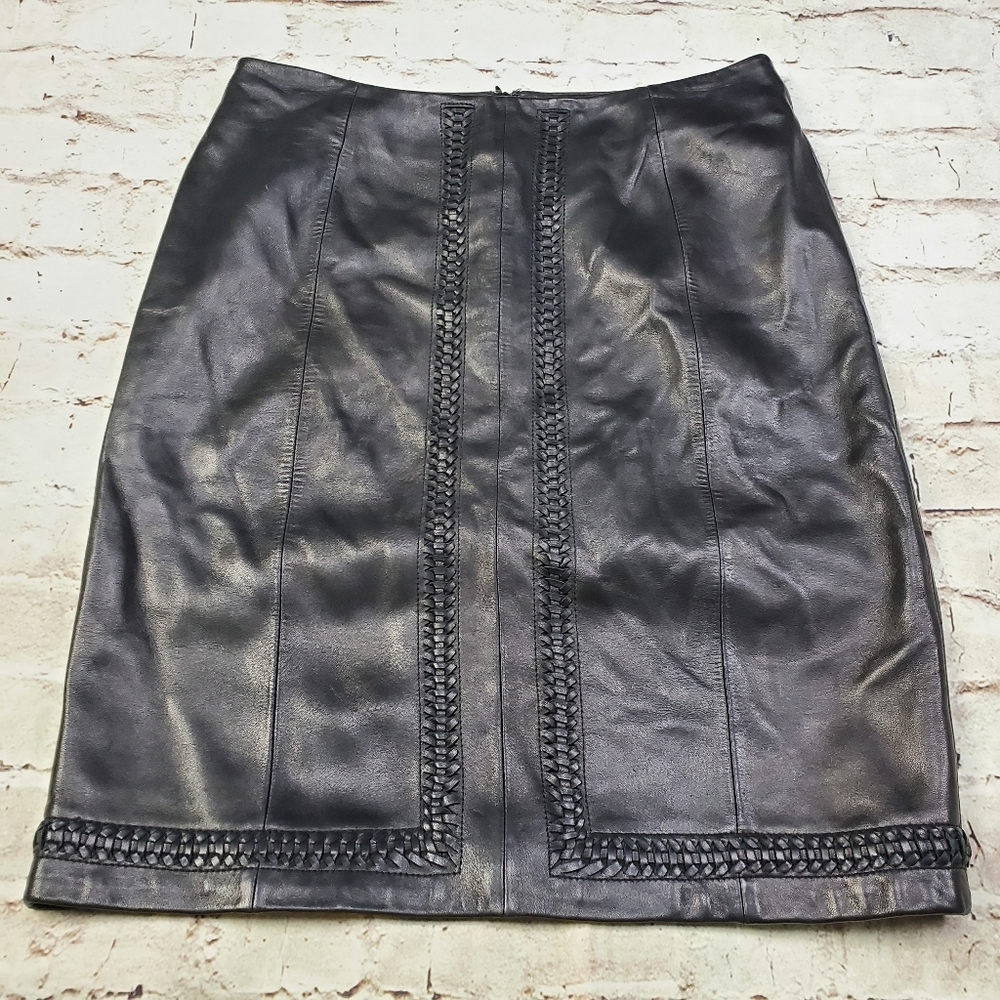 Casual Corner Leather Pencil Skirt Braided Boho 8